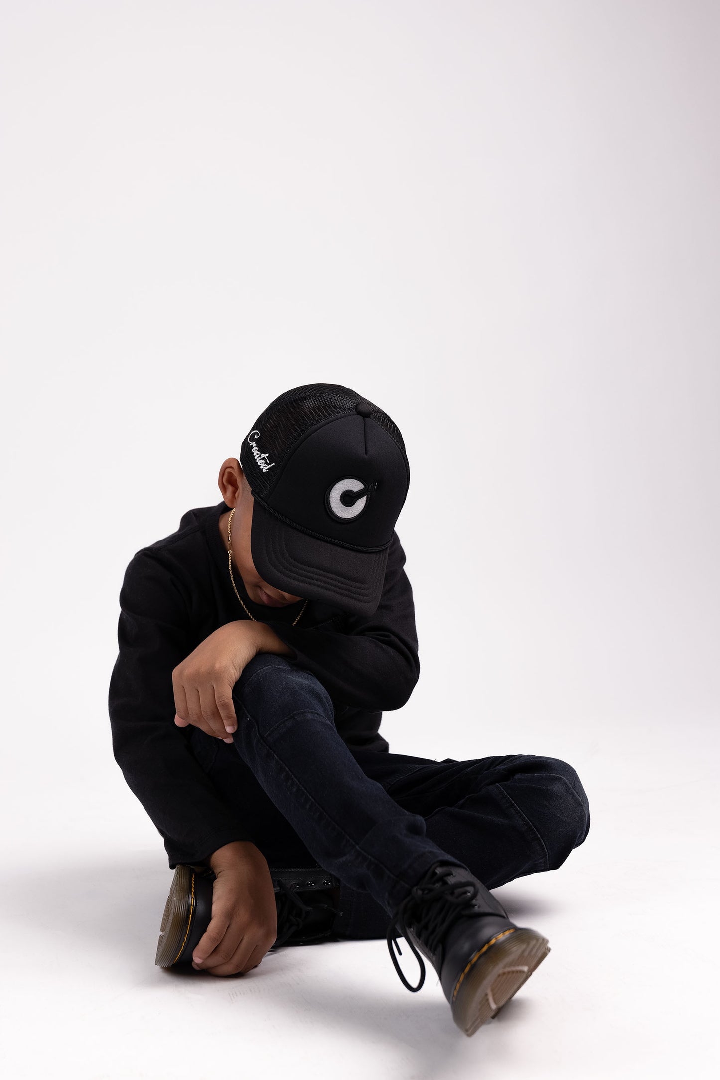 "C" Black/White Kid Foam Trucker